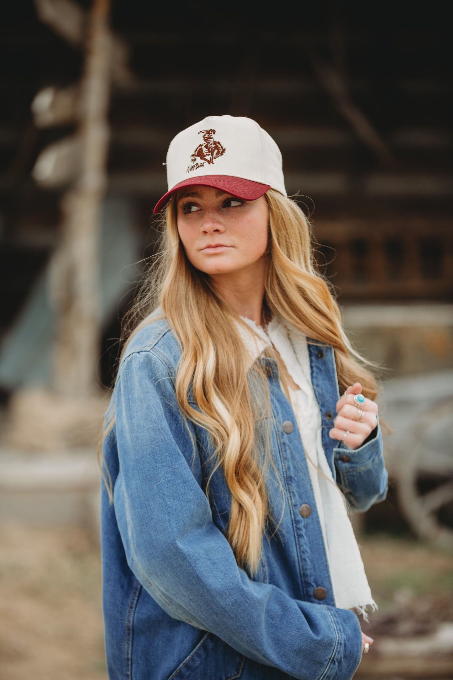 Maroon and Cream Bucking Horse Trucker Cap