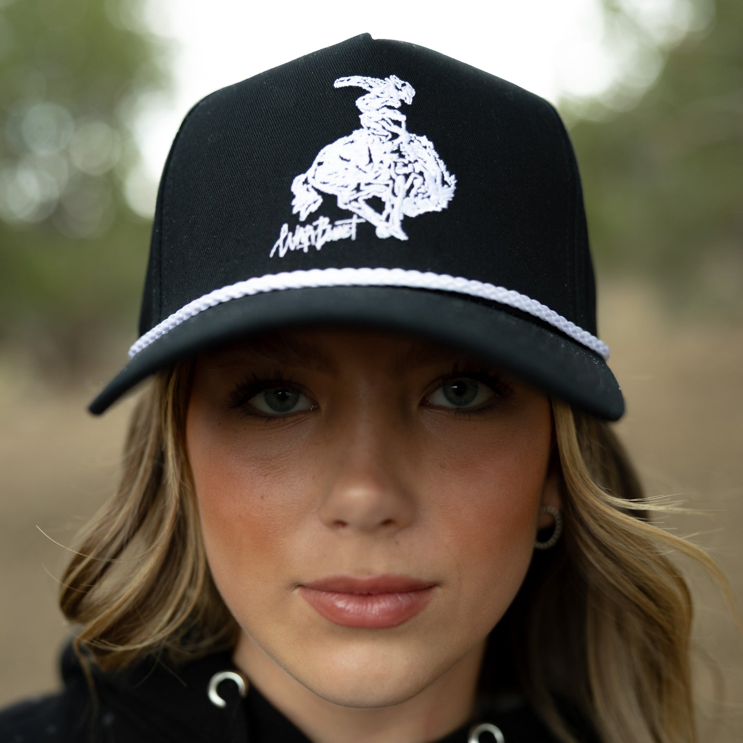 Black Bucking Horse Trucker Hat