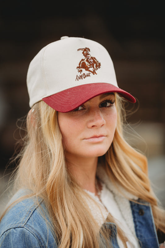 Maroon and Cream Bucking Horse Trucker Cap