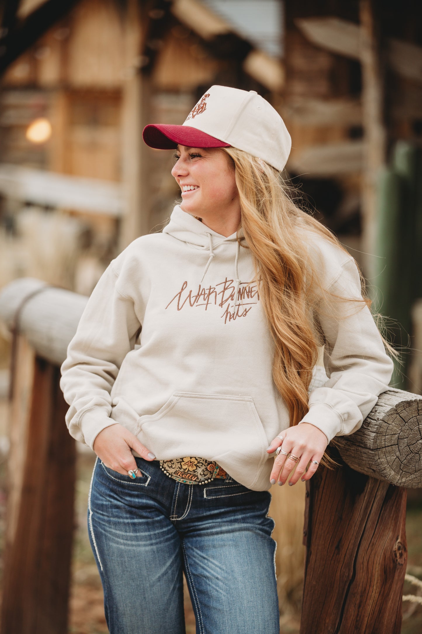 Maroon and Cream Bucking Horse Trucker Cap